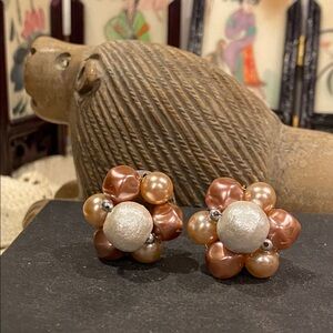 Japan Vintage Pink Faux Pearl Cluster Earrings